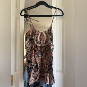 Novella Royale Brown and Tan Ruffled Asymmetrical Camisole